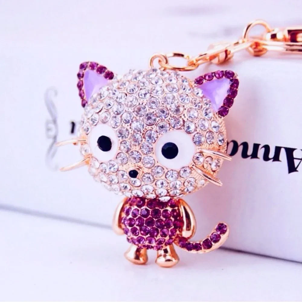 Kitty Keychain Charm- Purple & White